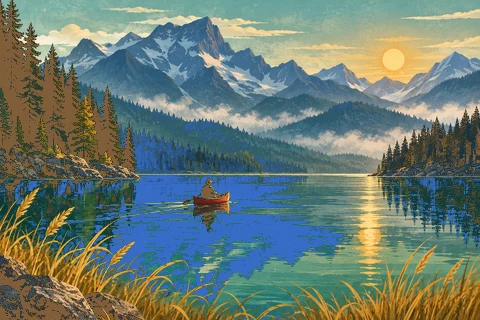 Give trees and lake separate poster colors — actual output