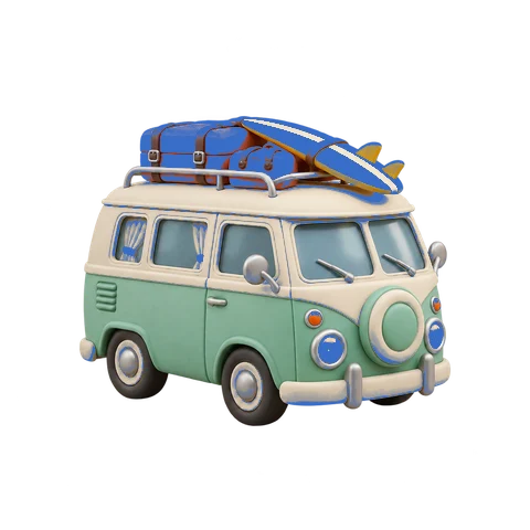 Unify surfboard and luggage accents in blue — actual output
